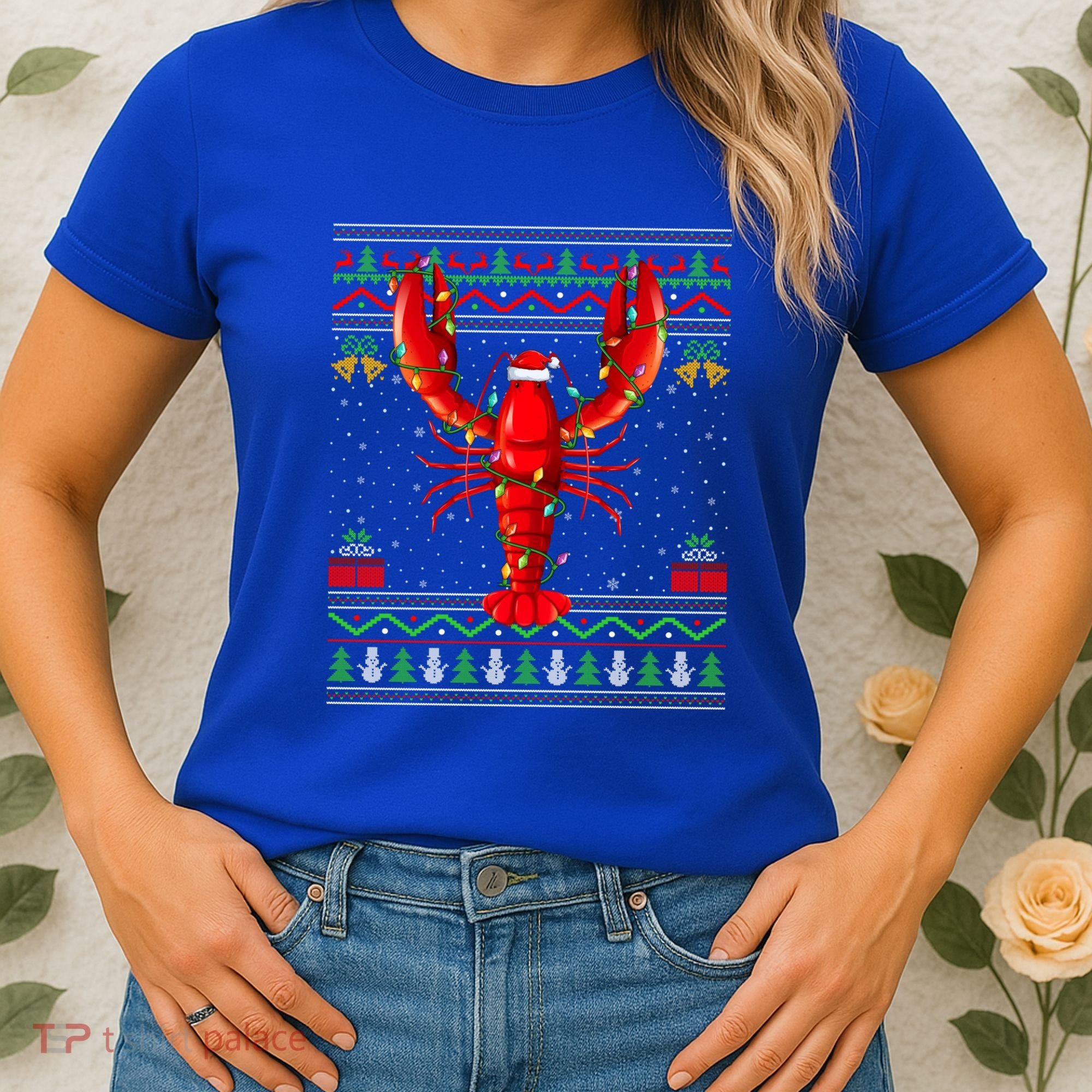 Xmas Lights Ugly Style Santa Lobster Fish Christmas Gift Women's T-Shirt