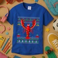 Xmas Lights Ugly Style Santa Lobster Fish Christmas Gift Kids T-Shirt thumb 3