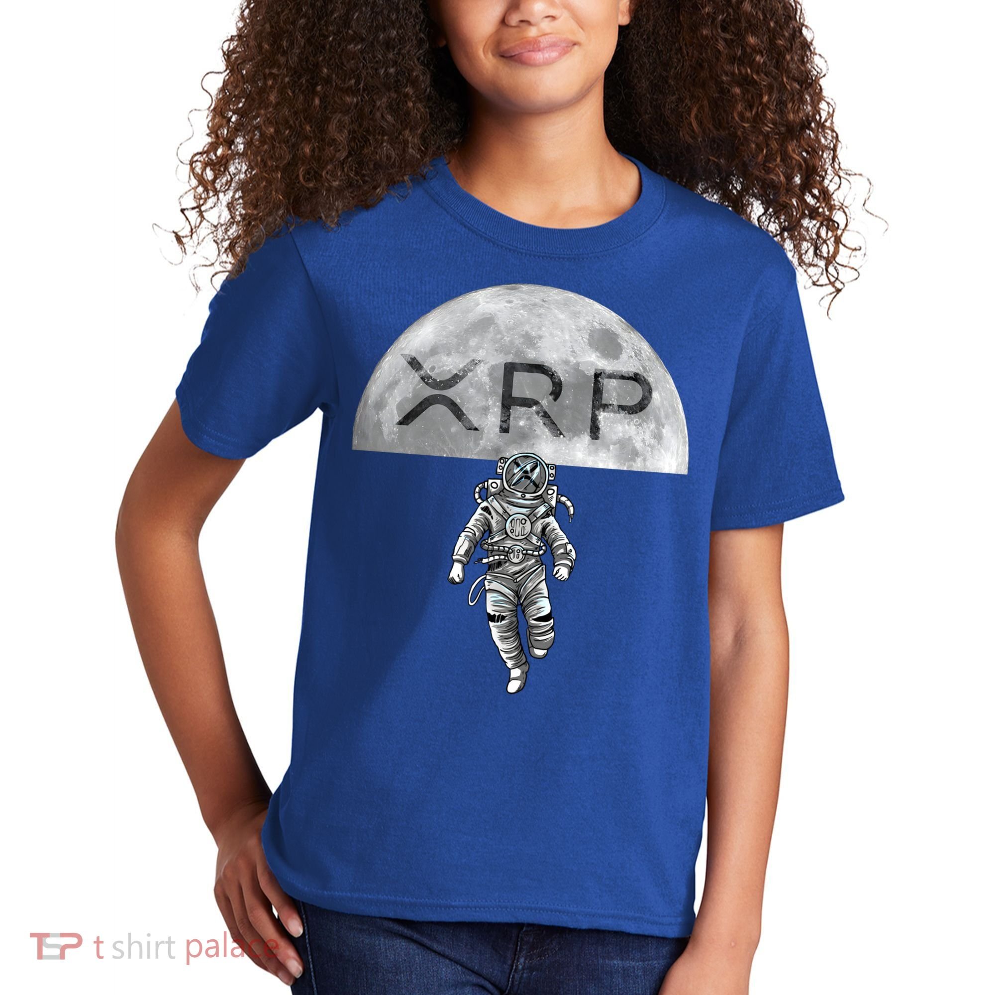 Xrp Moon Astronaut Ripple Cryptocurrency Graphic Cute Gift Kids T-Shirt
