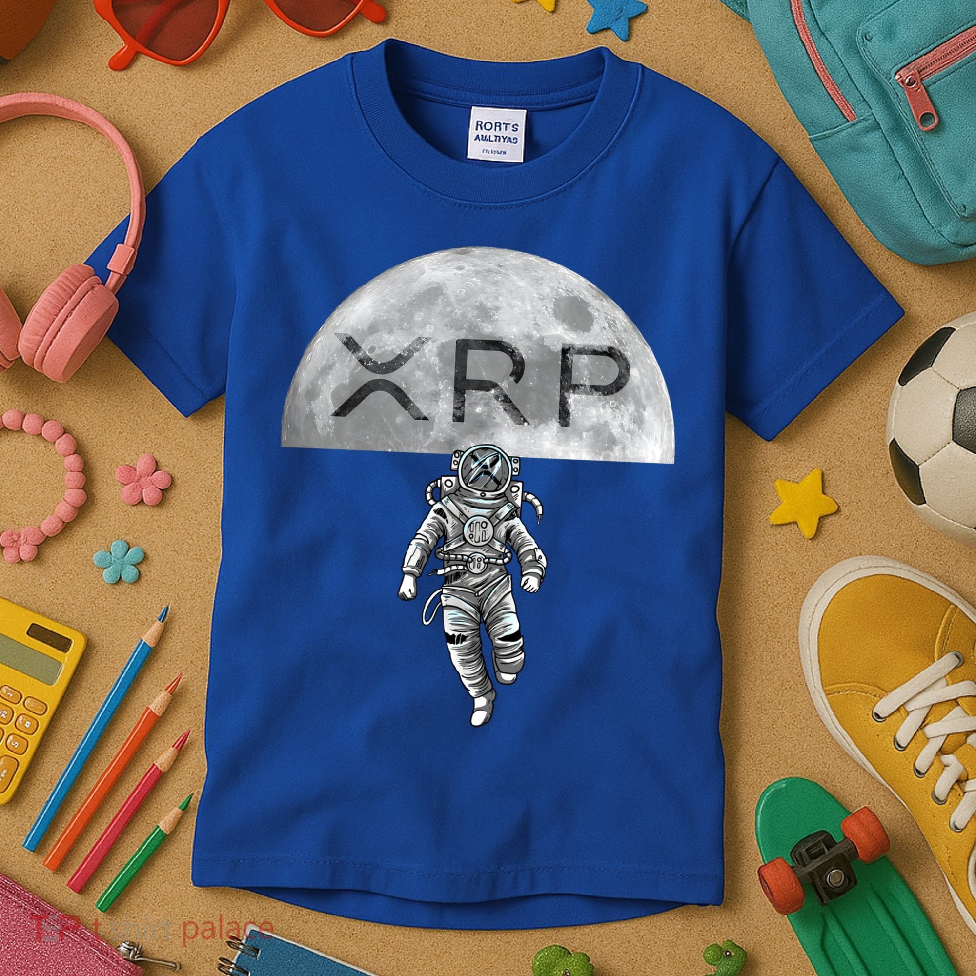 Xrp Moon Astronaut Ripple Cryptocurrency Graphic Cute Gift Kids T-Shirt