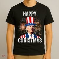 Xmas Merry Christmas Funny Happy 4th Of July Anti Joe Biden T-Shirt thumb 3