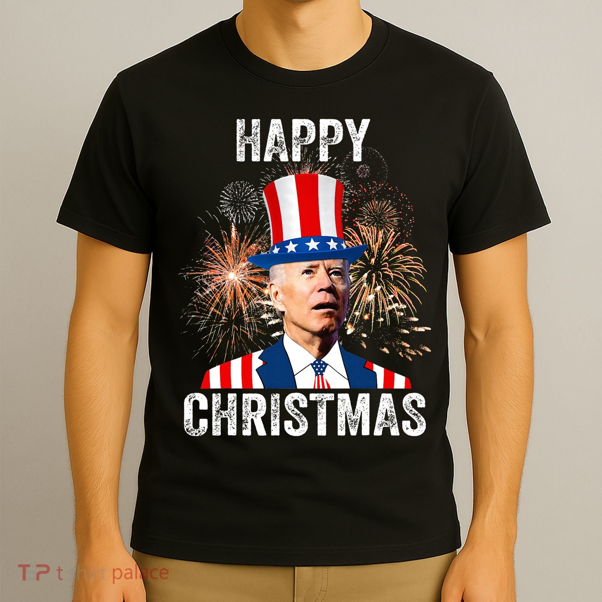 Xmas Merry Christmas Funny Happy 4th Of July Anti Joe Biden T-Shirt