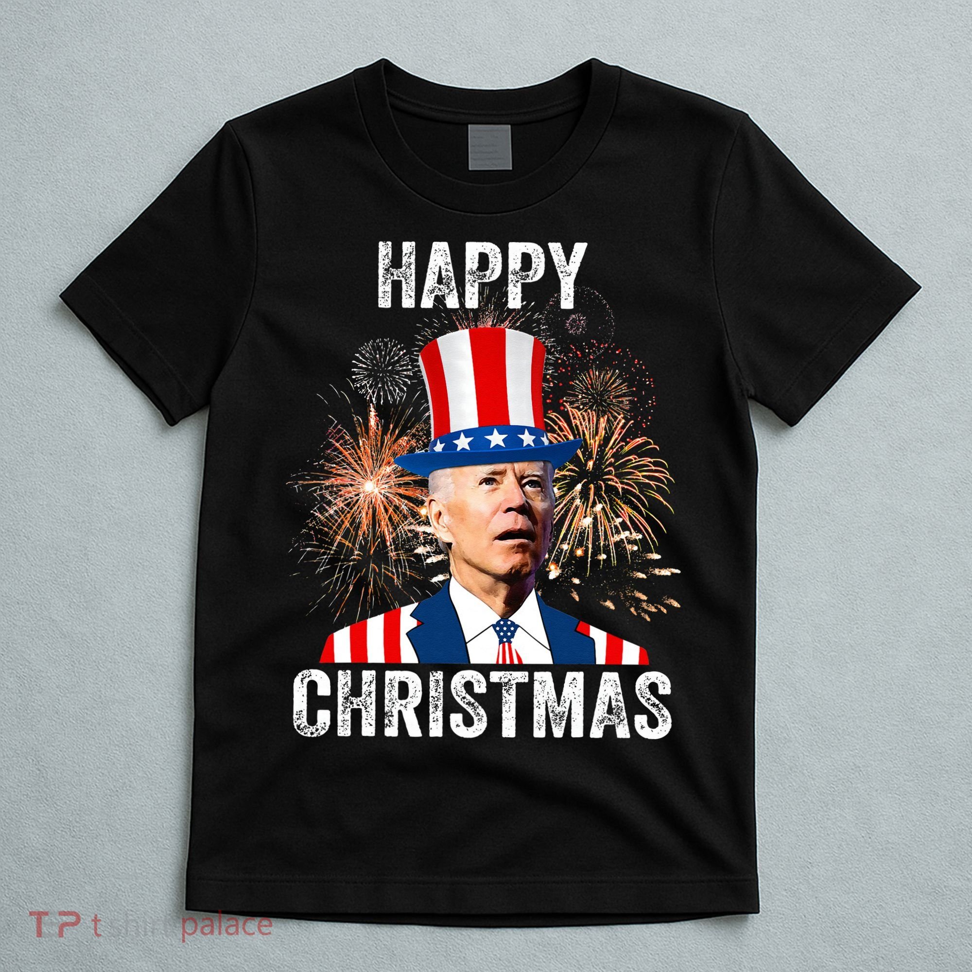 Xmas Merry Christmas Funny Happy 4th Of July Anti Joe Biden T-Shirt