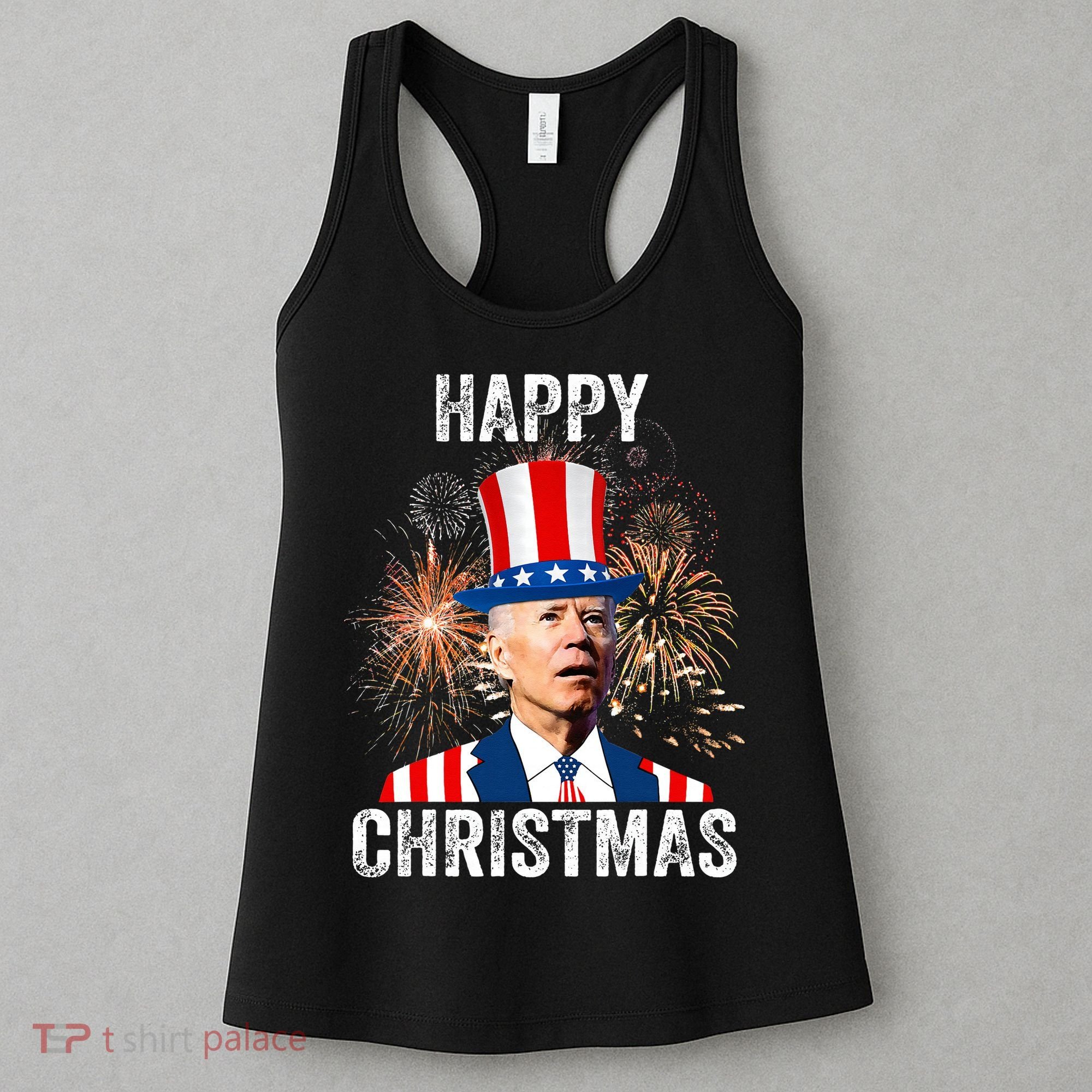 Xmas Merry Christmas Funny Happy 4th Of July Anti Joe Biden Women's Tank Top