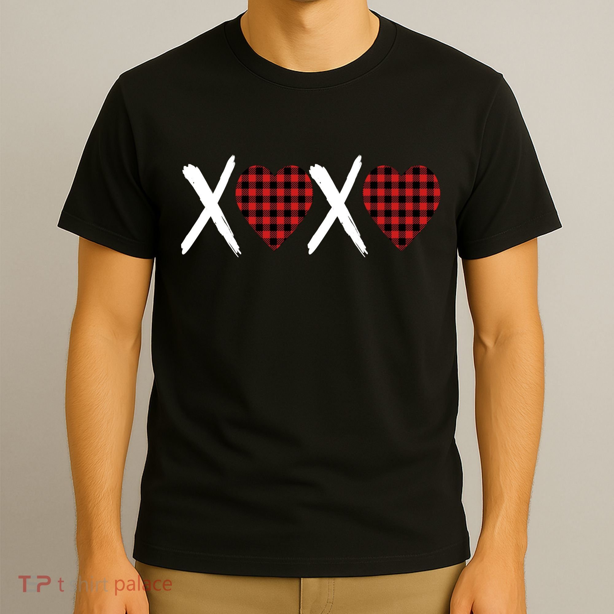 XOXO Plaid Pattern Love Heart T-Shirt