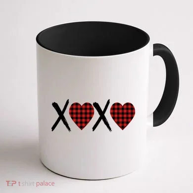 XOXO Plaid Pattern Love Heart Coffee Mug back