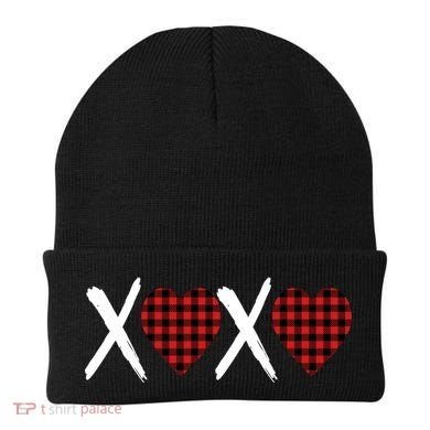 XOXO Plaid Pattern Love Heart Beanie