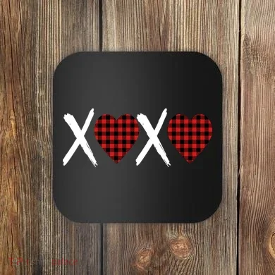 XOXO Plaid Pattern Love Heart Coaster