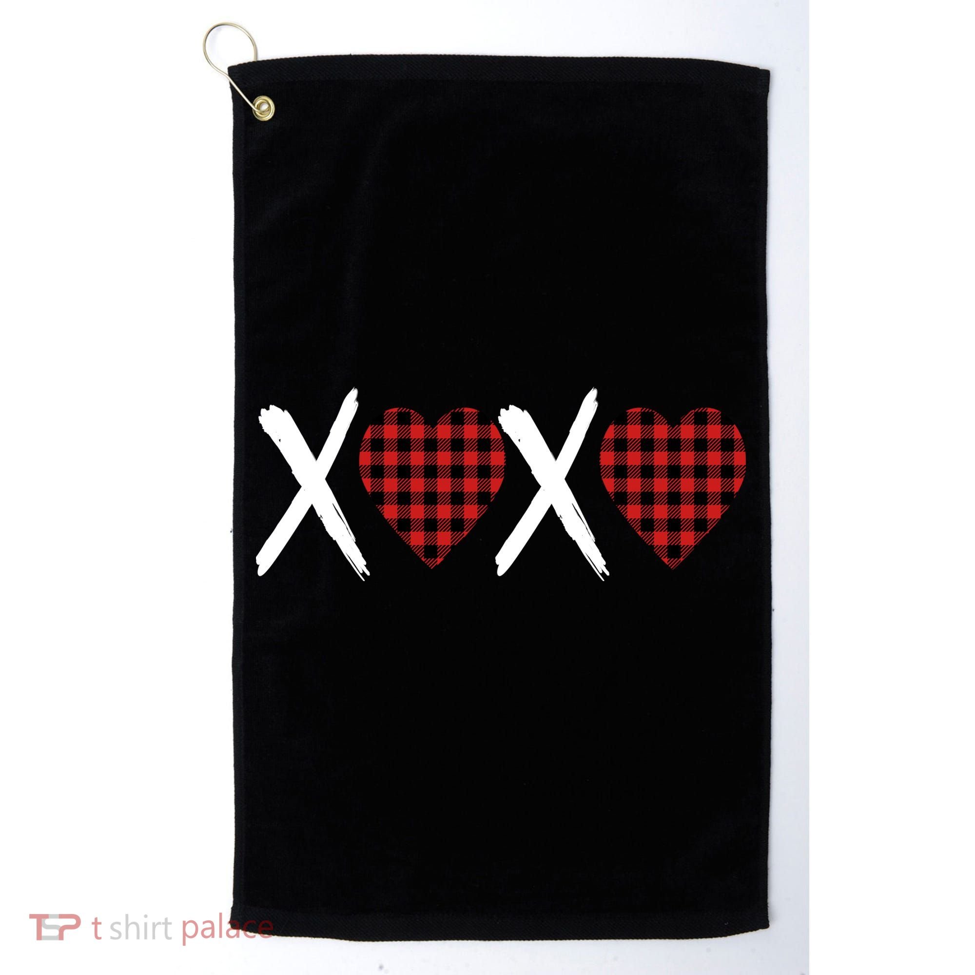XOXO Plaid Pattern Love Heart Golf Towel