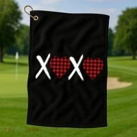 XOXO Plaid Pattern Love Heart Golf Towel thumb 1