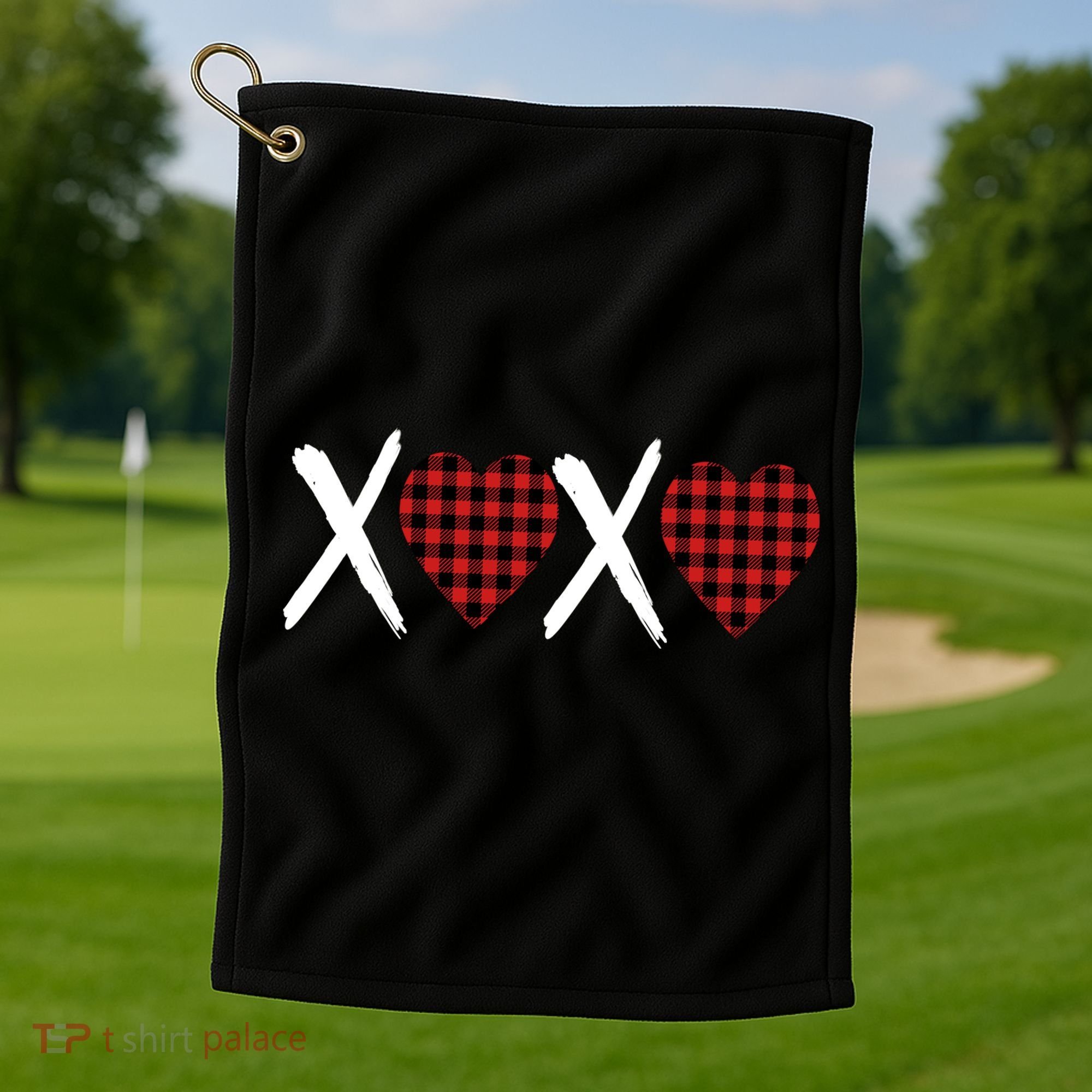 XOXO Plaid Pattern Love Heart Golf Towel
