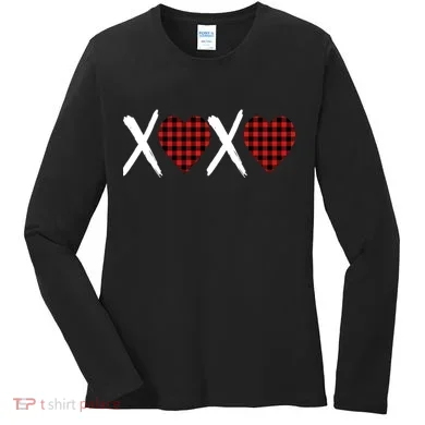 XOXO Plaid Pattern Love Heart Women's Long Sleeve Shirt