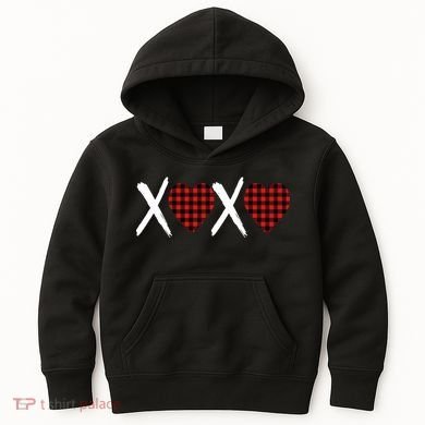 XOXO Plaid Pattern Love Heart Kids Hoodie