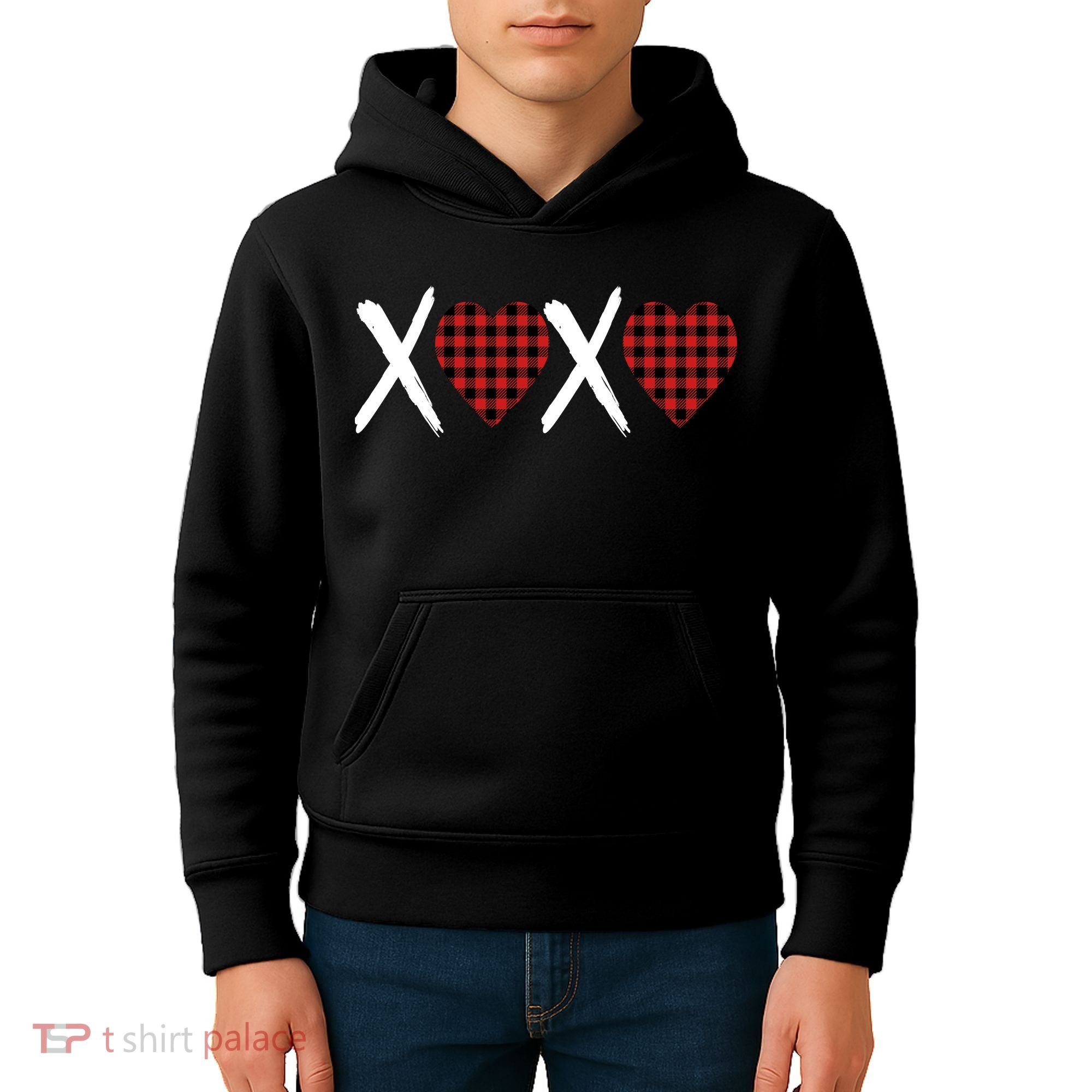 XOXO Plaid Pattern Love Heart Kids Hoodie