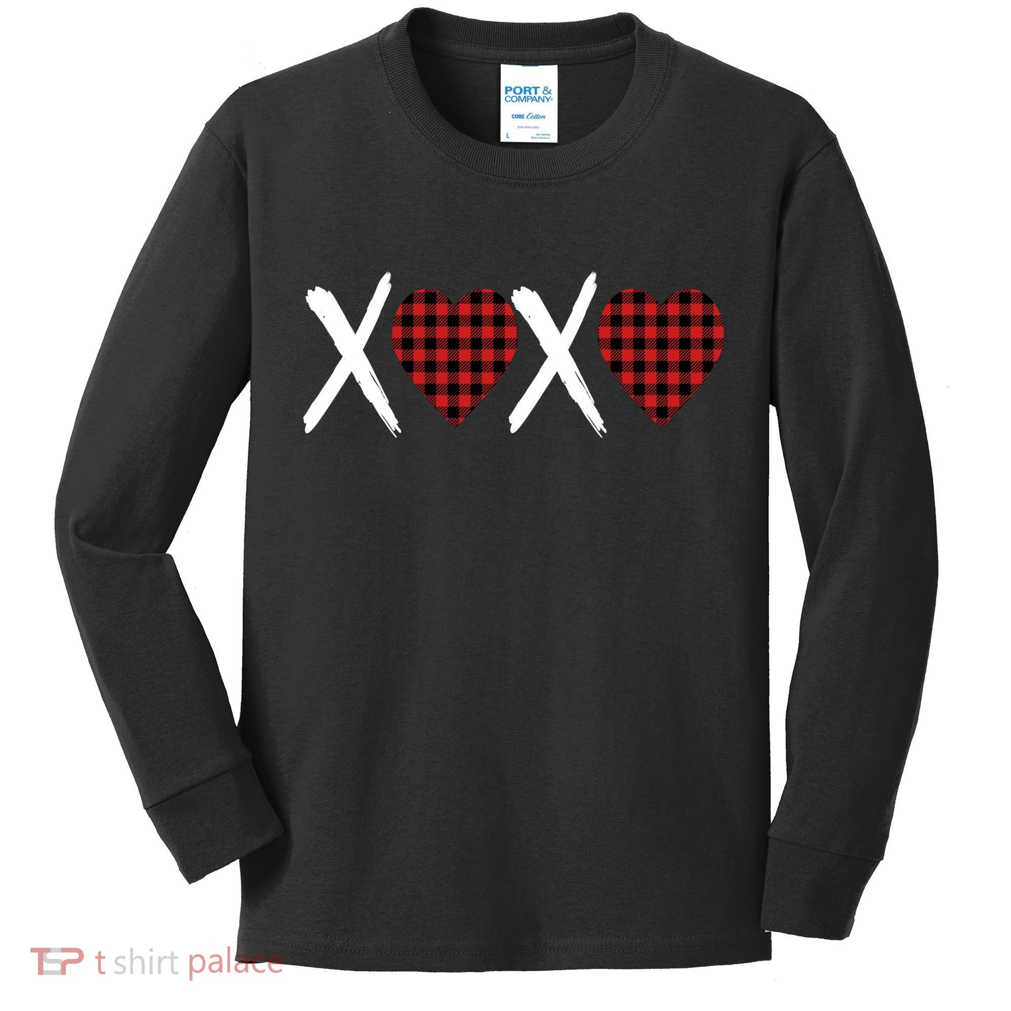 XOXO Plaid Pattern Love Heart Kids Long Sleeve Shirt