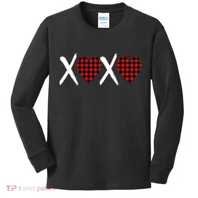 XOXO Plaid Pattern Love Heart Kids Long Sleeve Shirt