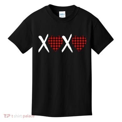 XOXO Plaid Pattern Love Heart Kids T-Shirt