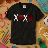 XOXO Plaid Pattern Love Heart Kids T-Shirt thumb 3