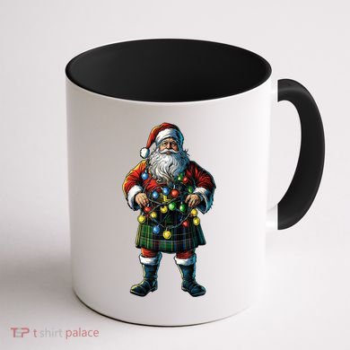 Xmas Santa Claus Hat Scottish Kilt Scotland Christmas Lights Gift Coffee Mug back