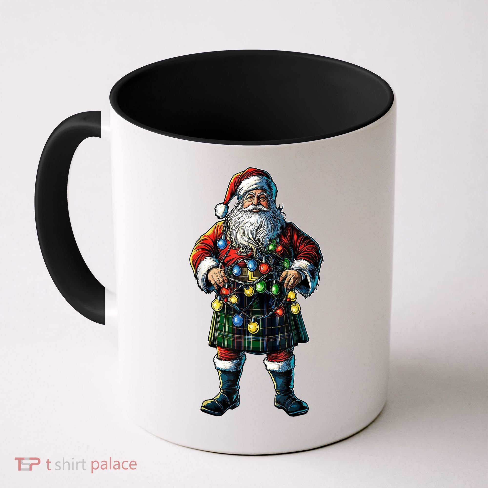 Xmas Santa Claus Hat Scottish Kilt Scotland Christmas Lights Gift Coffee Mug