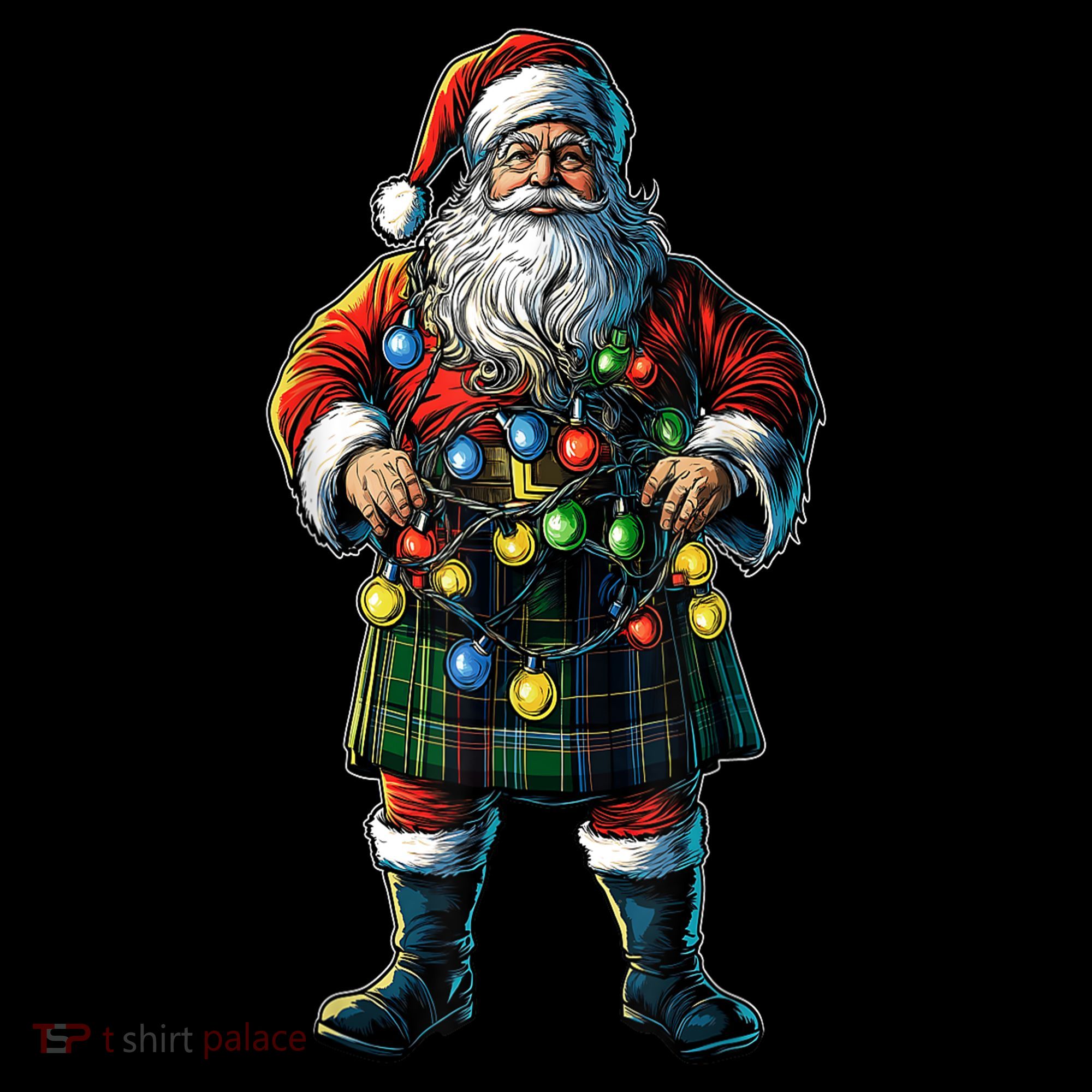 Xmas Santa Claus Hat Scottish Kilt Scotland Christmas Lights Gift Coffee Mug