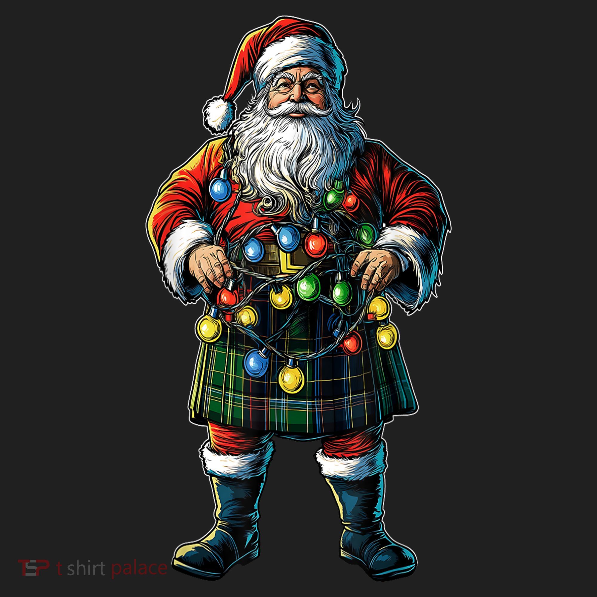 Xmas Santa Claus Hat Scottish Kilt Scotland Christmas Lights Gift Beanie