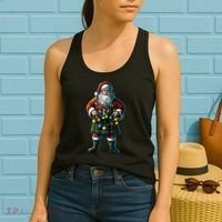 Xmas Santa Claus Hat Scottish Kilt Scotland Christmas Lights Gift Women's Tank Top thumb 2
