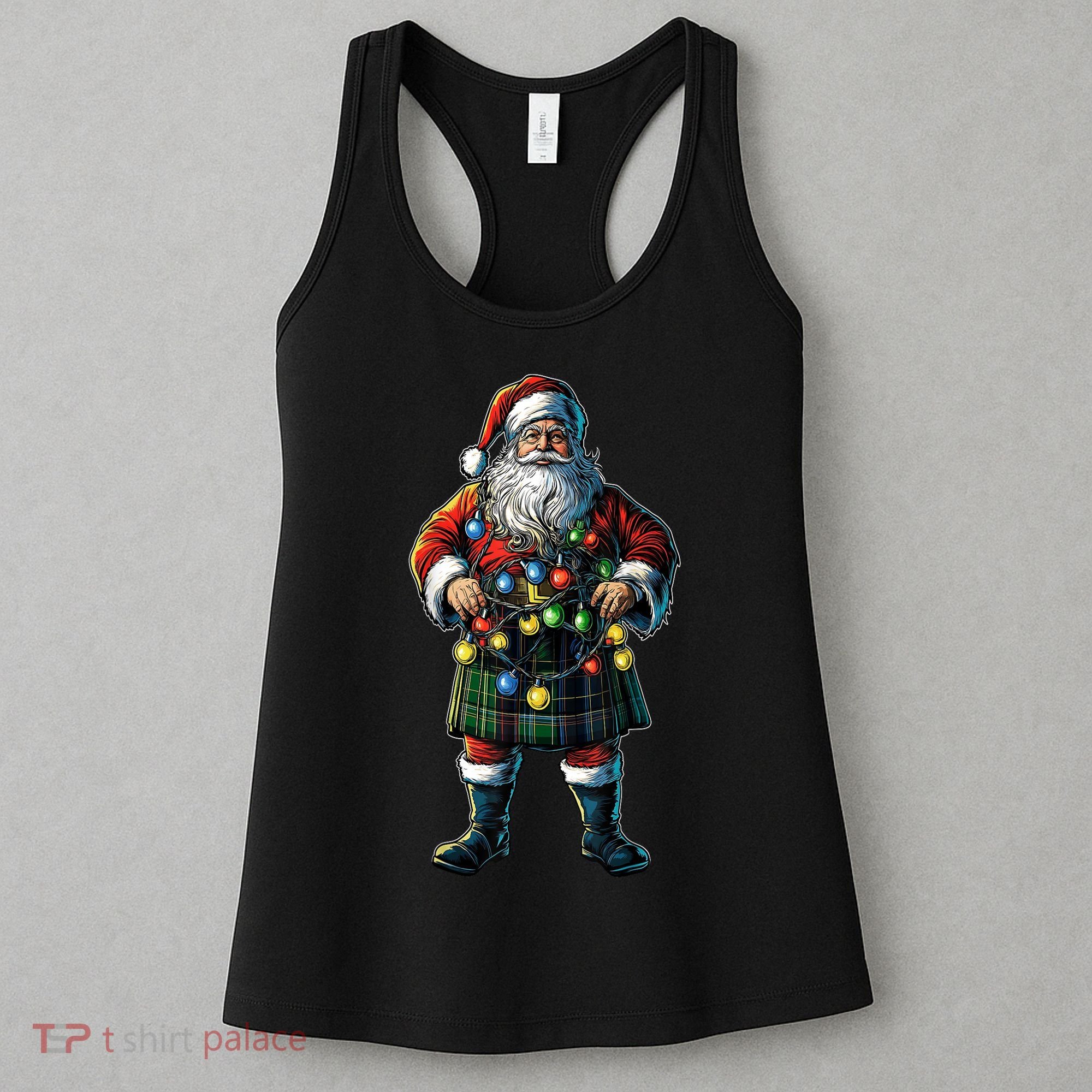 Xmas Santa Claus Hat Scottish Kilt Scotland Christmas Lights Gift Women's Tank Top