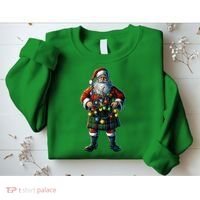Xmas Santa Claus Hat Scottish Kilt Scotland Christmas Lights Gift Sweatshirt thumb 2
