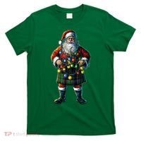 Xmas Santa Claus Hat Scottish Kilt Scotland Christmas Lights Gift T-Shirt thumb 0