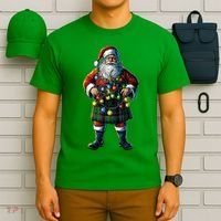 Xmas Santa Claus Hat Scottish Kilt Scotland Christmas Lights Gift T-Shirt thumb 6