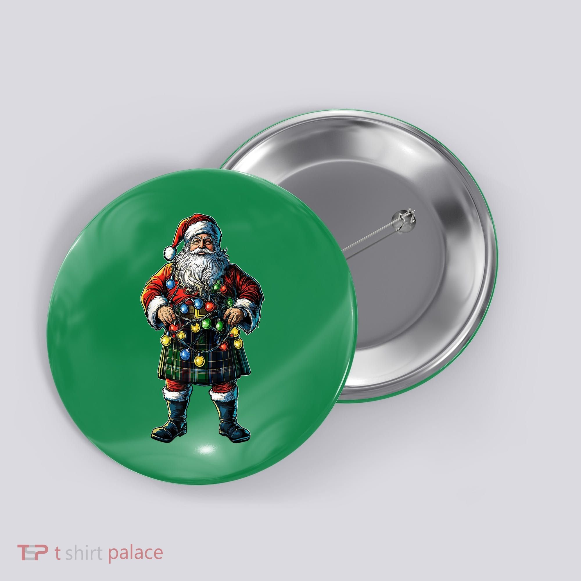 Xmas Santa Claus Hat Scottish Kilt Scotland Christmas Lights Gift Button