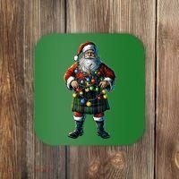Xmas Santa Claus Hat Scottish Kilt Scotland Christmas Lights Gift Coaster thumb 0