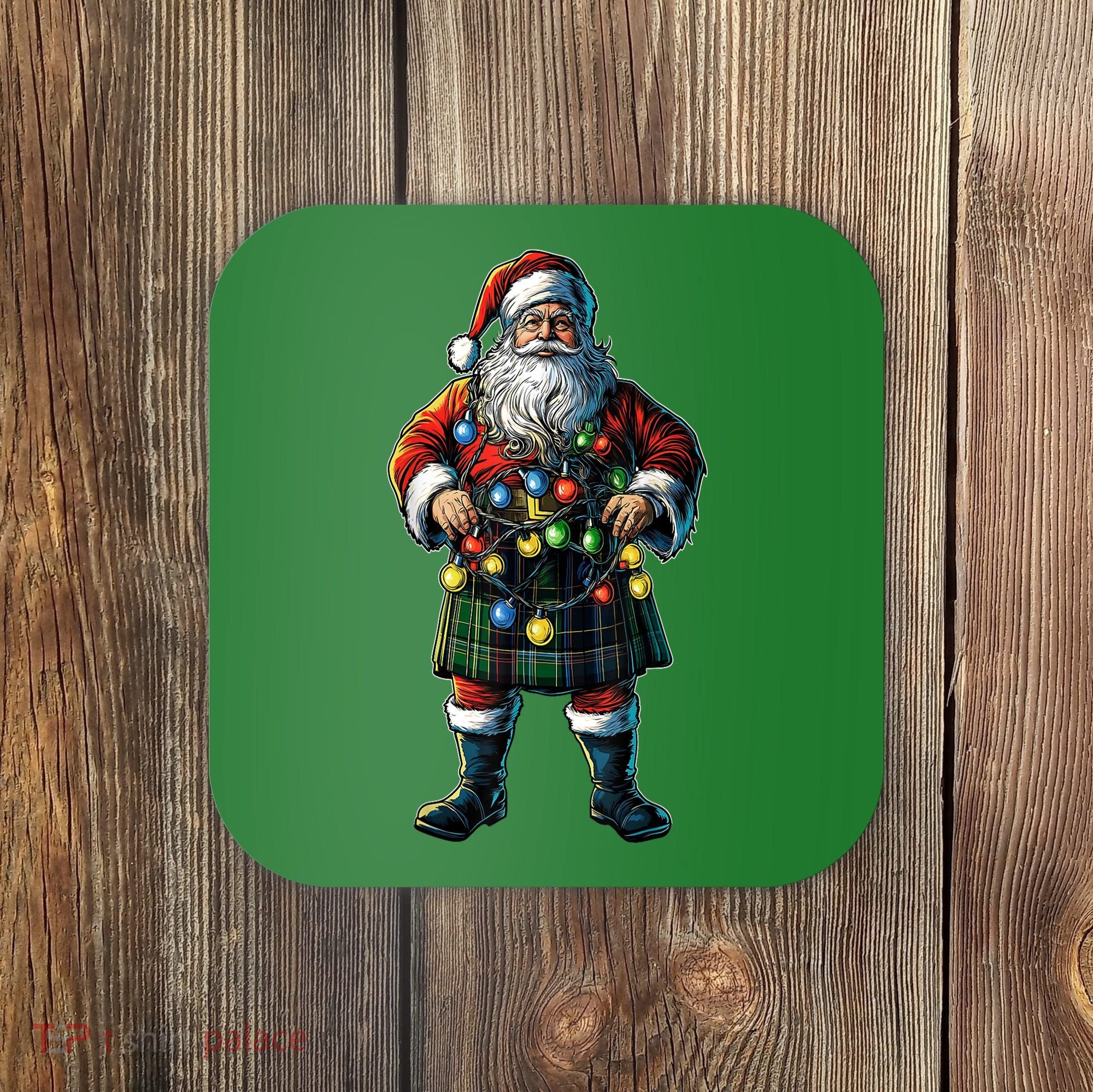 Xmas Santa Claus Hat Scottish Kilt Scotland Christmas Lights Gift Coaster