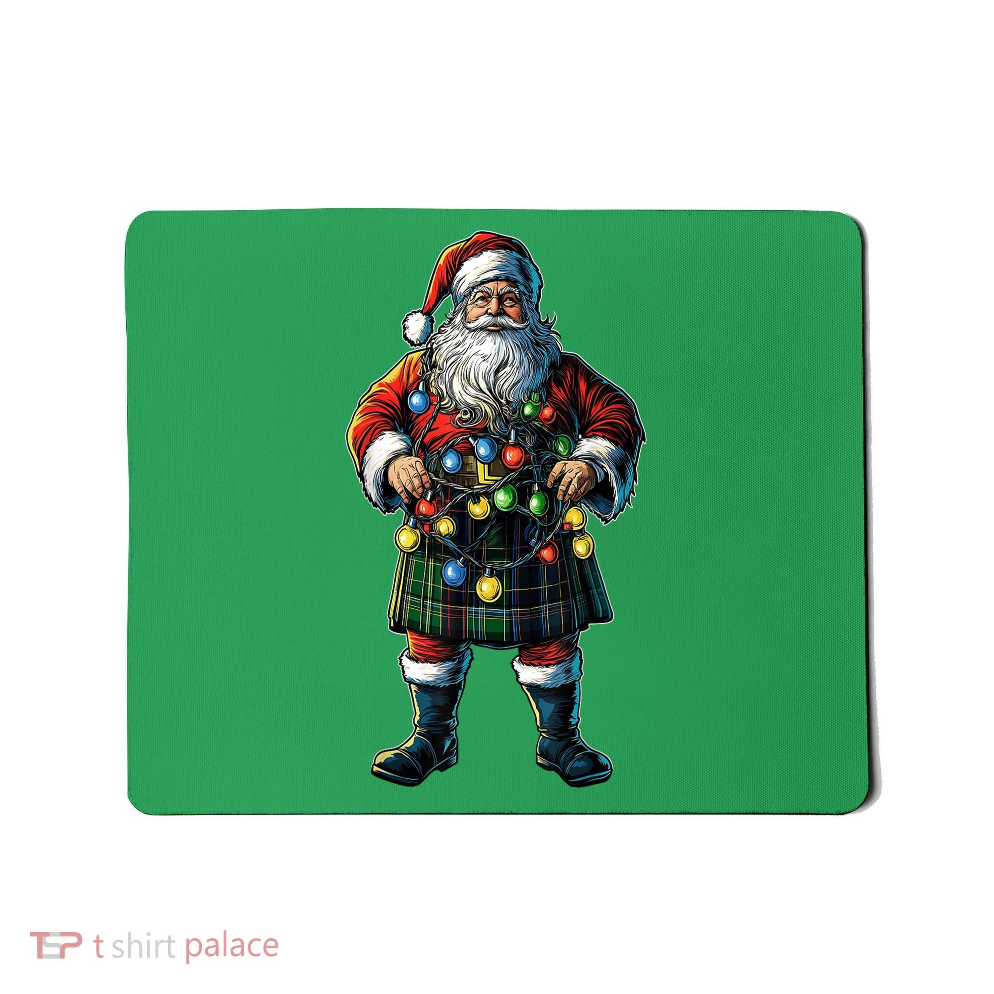 Xmas Santa Claus Hat Scottish Kilt Scotland Christmas Lights Gift Mousepad