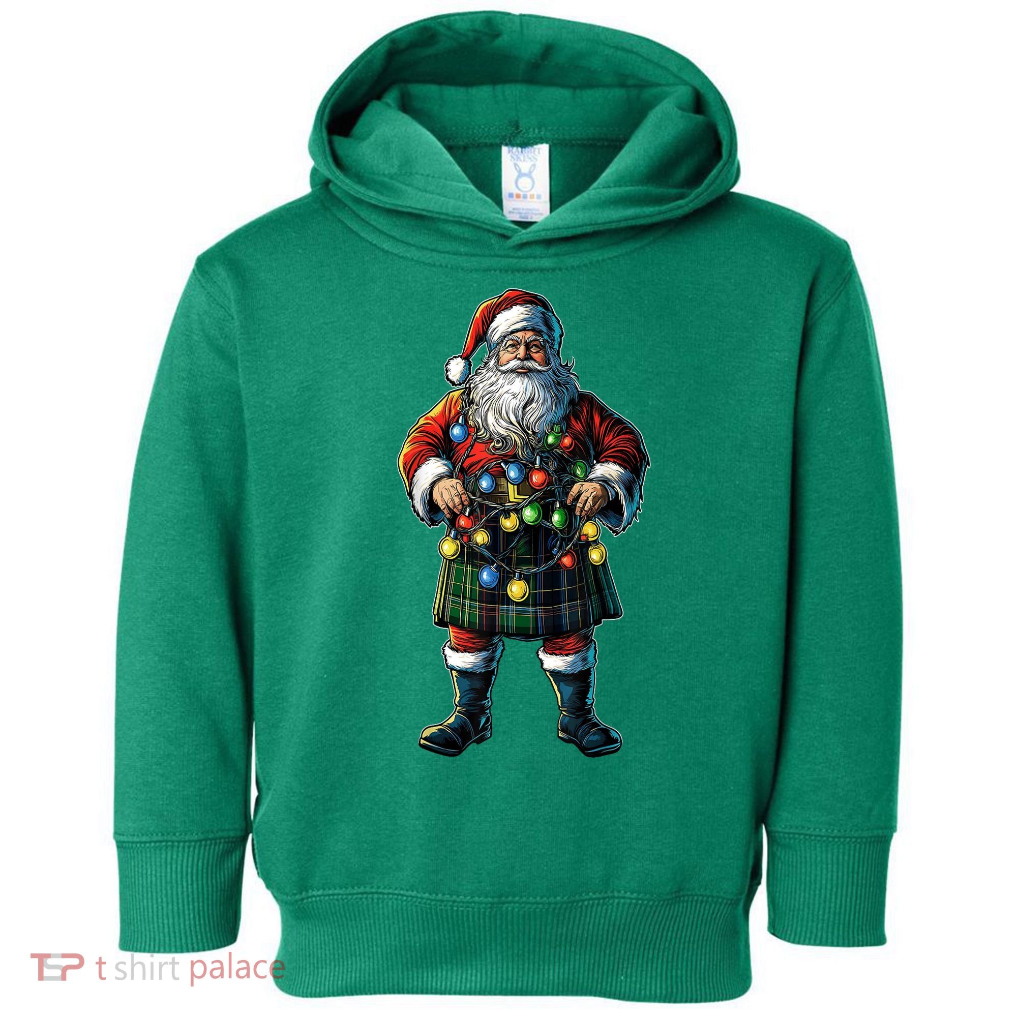 Xmas Santa Claus Hat Scottish Kilt Scotland Christmas Lights Gift Toddler Hoodie