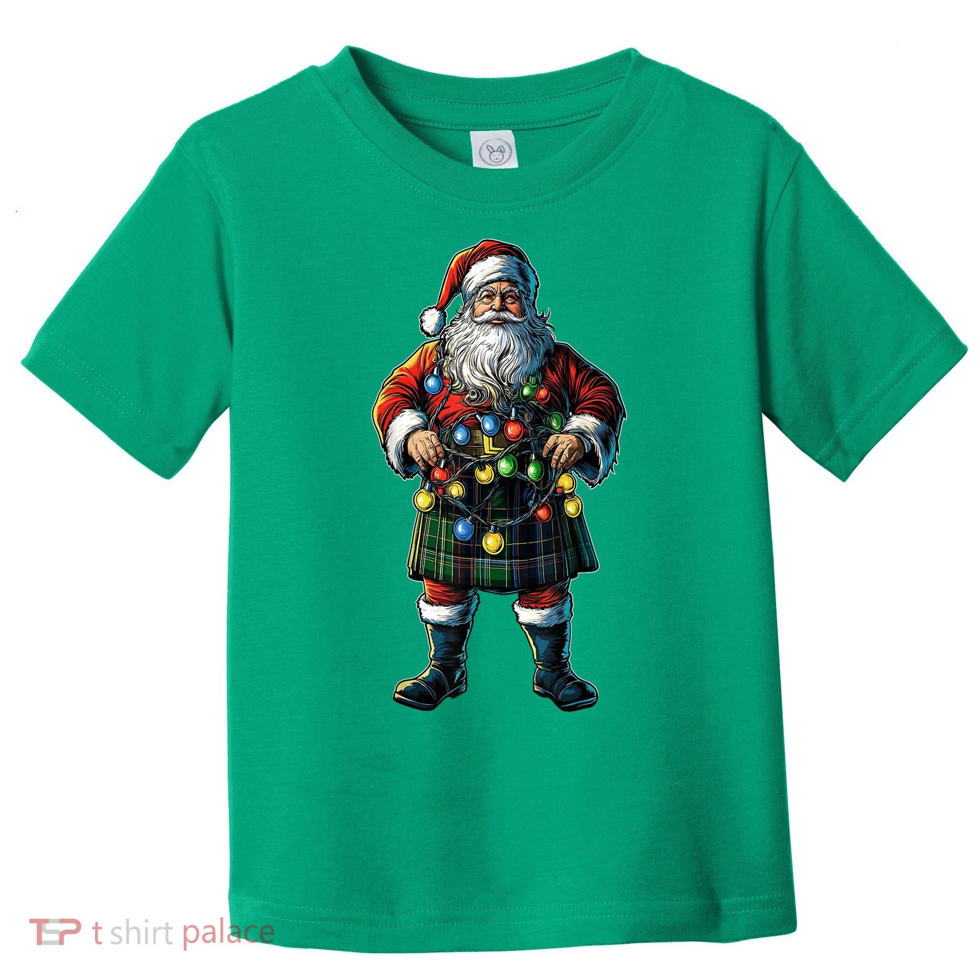 Xmas Santa Claus Hat Scottish Kilt Scotland Christmas Lights Gift Toddler T-Shirt