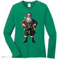 Xmas Santa Claus Hat Scottish Kilt Scotland Christmas Lights Gift Women's Long Sleeve Shirt thumb 0