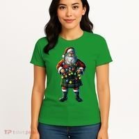 Xmas Santa Claus Hat Scottish Kilt Scotland Christmas Lights Gift Women's T-Shirt thumb 4