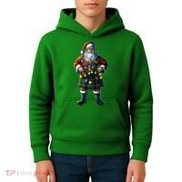 Xmas Santa Claus Hat Scottish Kilt Scotland Christmas Lights Gift Kids Hoodie thumb 4