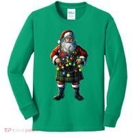 Xmas Santa Claus Hat Scottish Kilt Scotland Christmas Lights Gift Kids Long Sleeve Shirt thumb 0