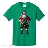 Xmas Santa Claus Hat Scottish Kilt Scotland Christmas Lights Gift Kids T-Shirt thumb 0