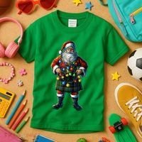 Xmas Santa Claus Hat Scottish Kilt Scotland Christmas Lights Gift Kids T-Shirt thumb 3