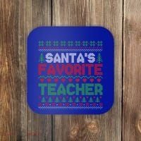 Xmas SantaS Favorite Teacher Funny Ugly Christmas Gift Coaster thumb 0