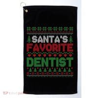 Xmas SantaS Favorite Dentist Funny Ugly Christmas Gift Golf Towel thumb 0