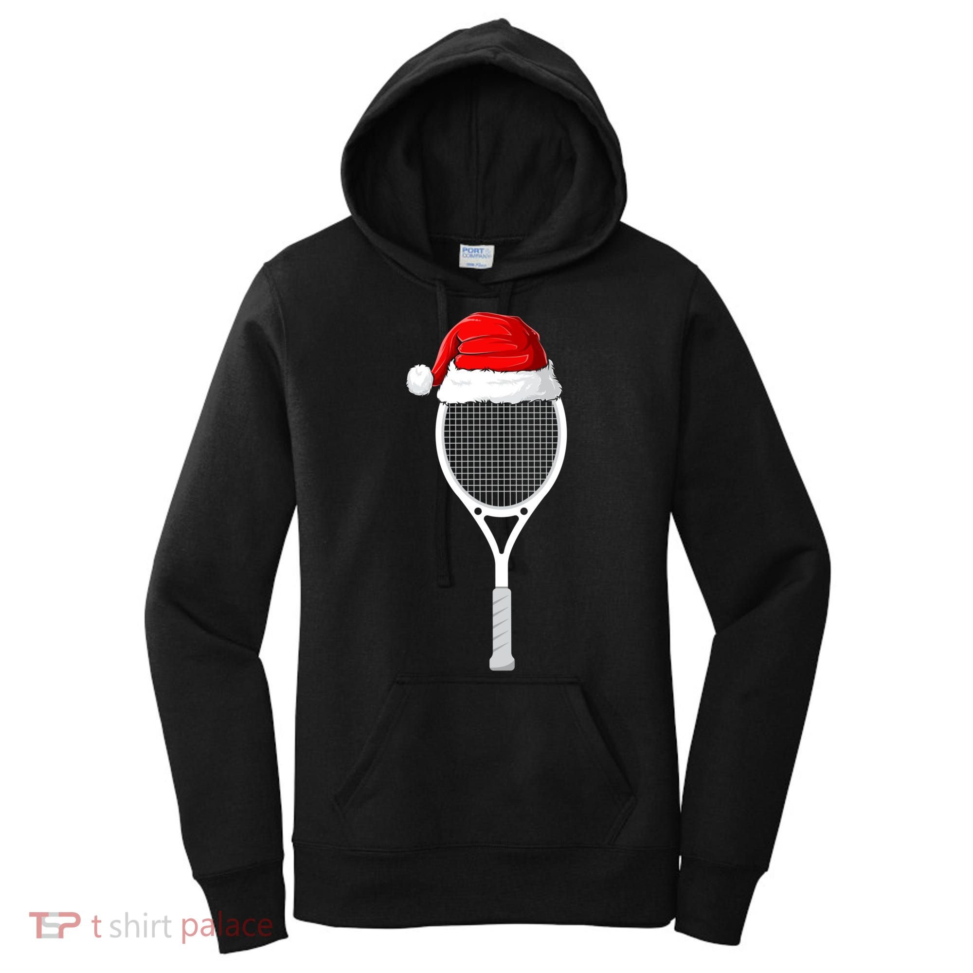 Xmas Santa Hat Tennis Racket Christmas Tennis Cool Gift Women's Hoodie