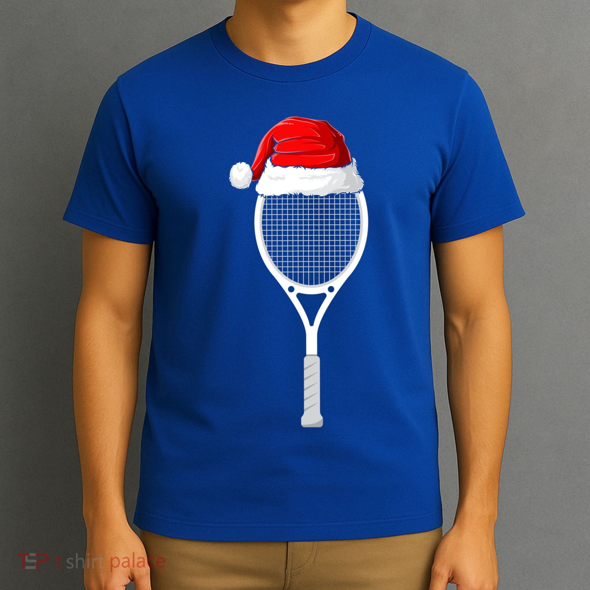 Xmas Santa Hat Tennis Racket Christmas Tennis Cool Gift T-Shirt