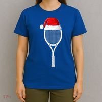 Xmas Santa Hat Tennis Racket Christmas Tennis Cool Gift T-Shirt thumb 4