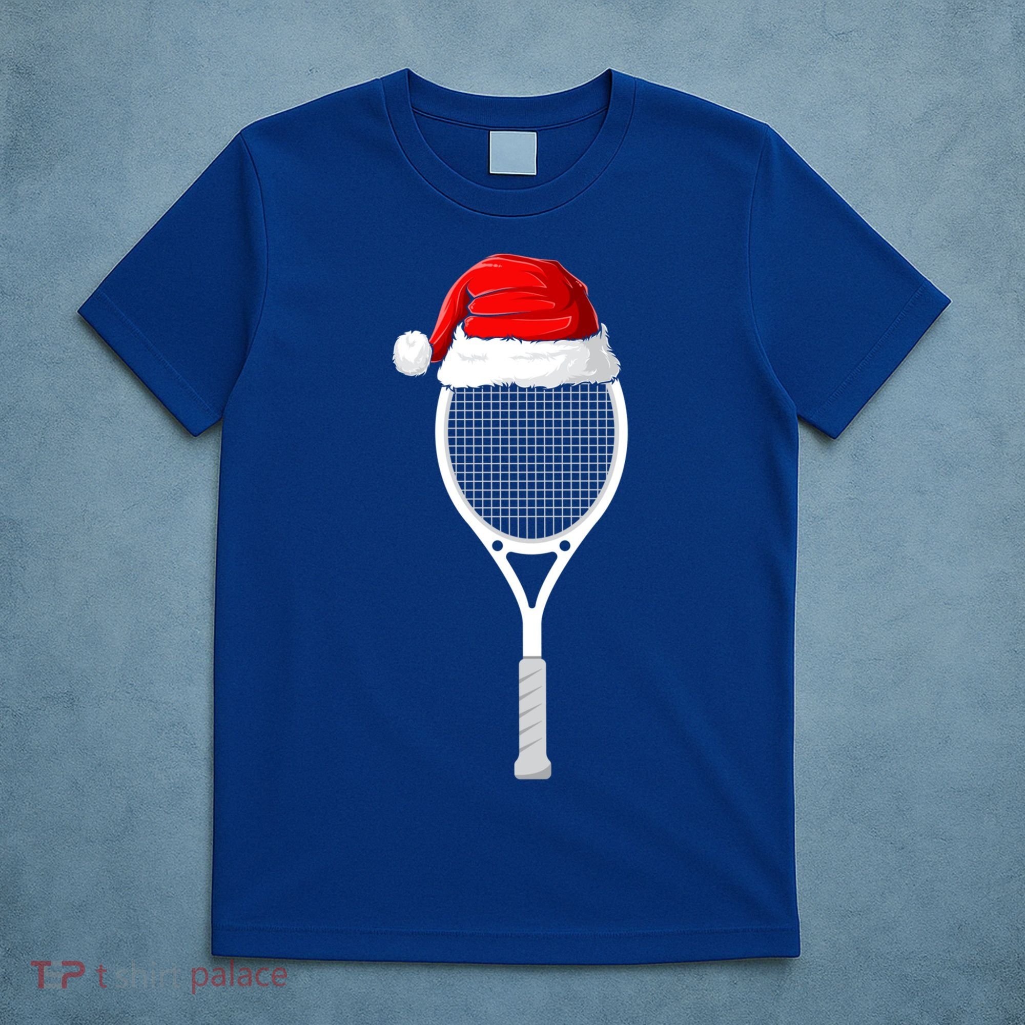 Xmas Santa Hat Tennis Racket Christmas Tennis Cool Gift T-Shirt