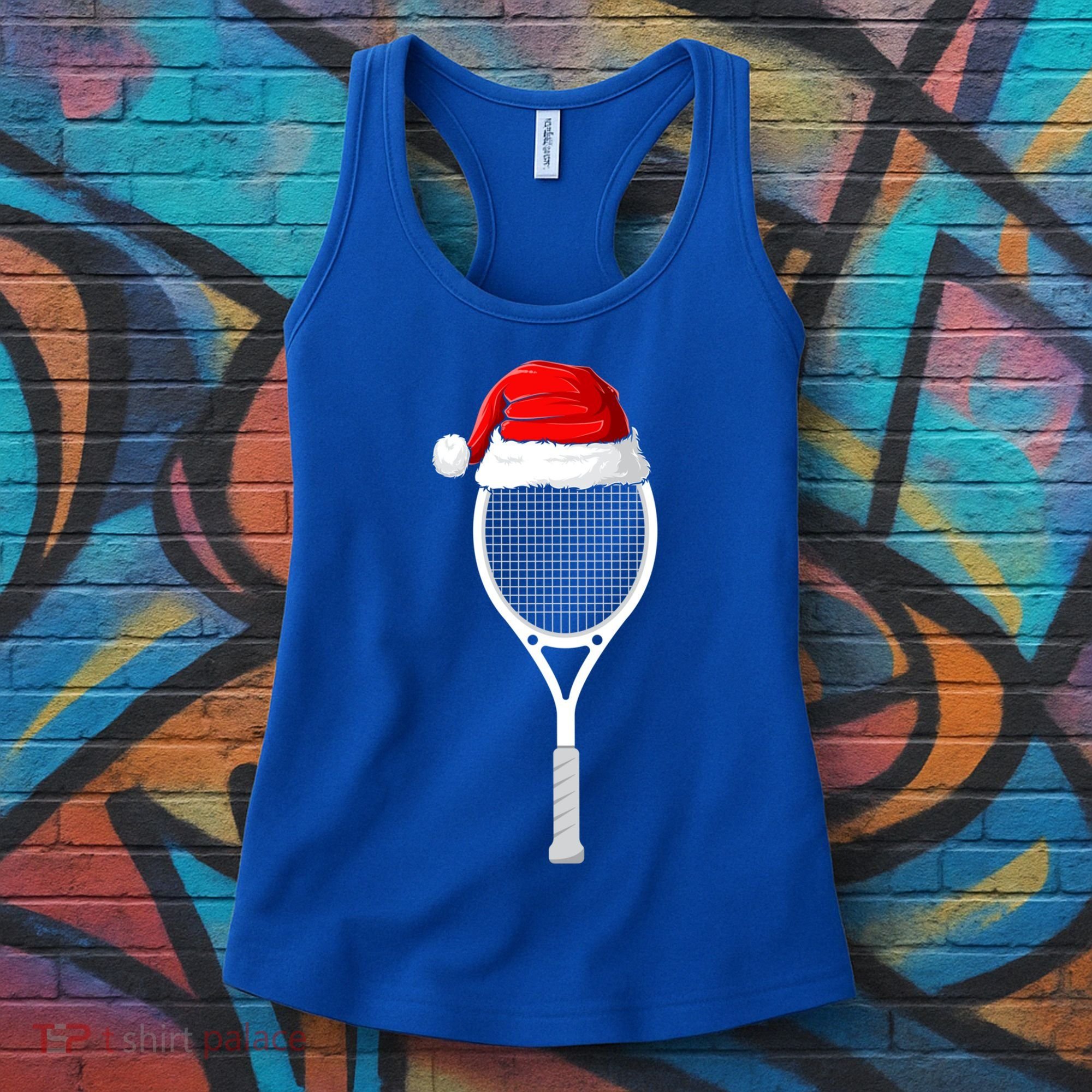 Xmas Santa Hat Tennis Racket Christmas Tennis Cool Gift Women's Tank Top